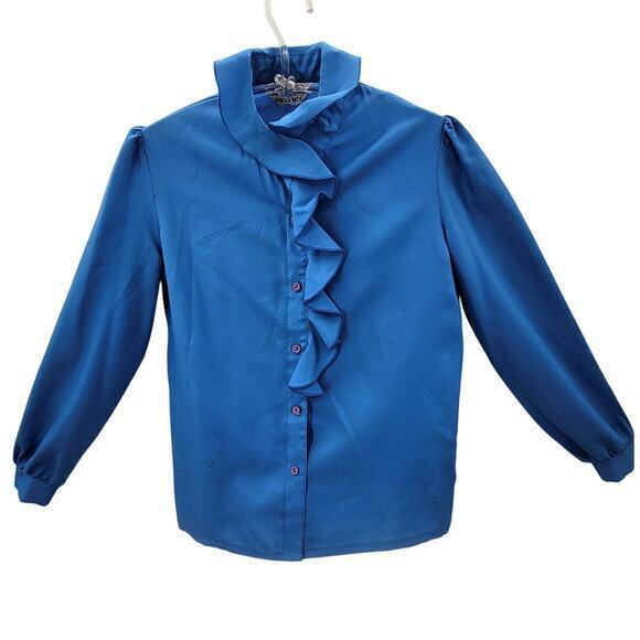 Essentially Separate Vintage 70s Ruffle Collar Long Sleeve Button Up Blouse Top - Picture 1 of 11